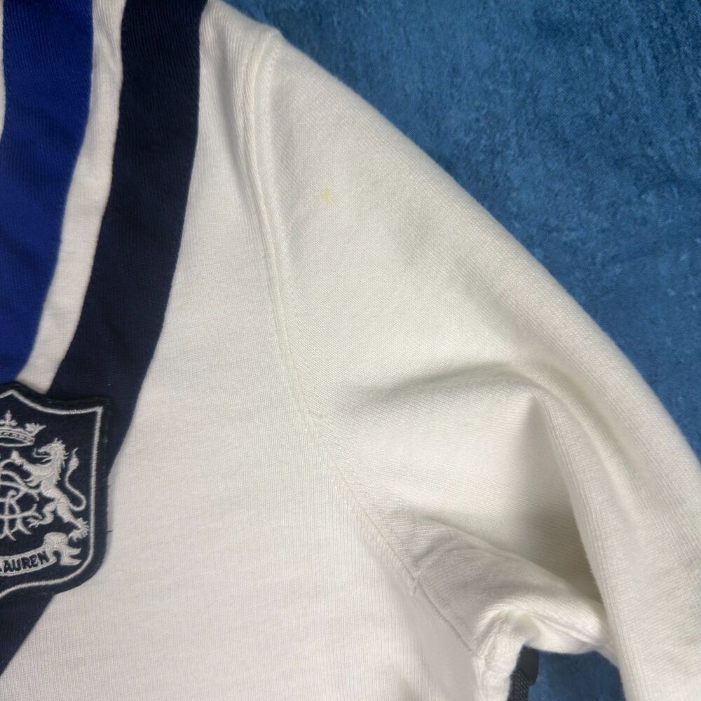 Ralph Lauren Crest Rugby Polo White Blue V Stripe Mens M